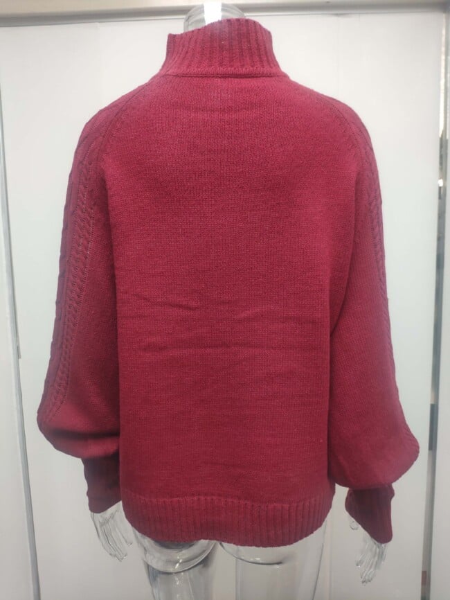 Solid Color Turtleneck Twist-Knit Sweater