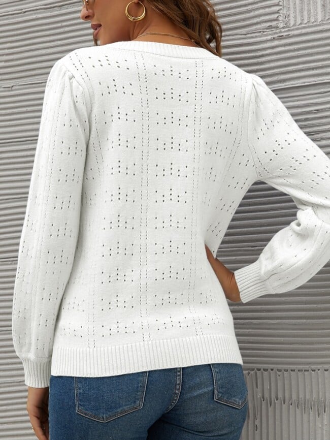 Solid Pointelle Hollow Knit Sweater