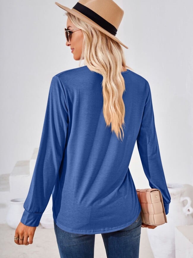 Square Neck Pleated Long Sleeve T-Shirt