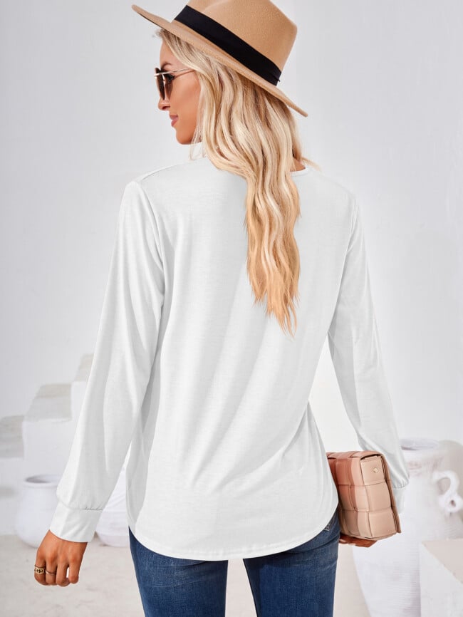 Square Neck Pleated Long Sleeve T-Shirt