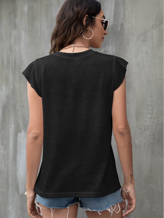 V-Neck Casual Button Ruffle Sleeve T-Shirt