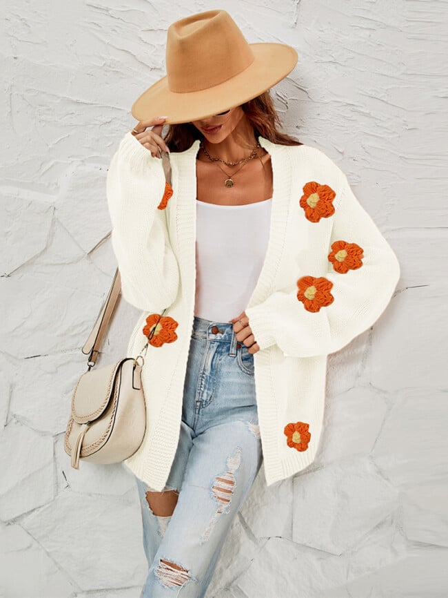 flower lantern sleeve cardigan