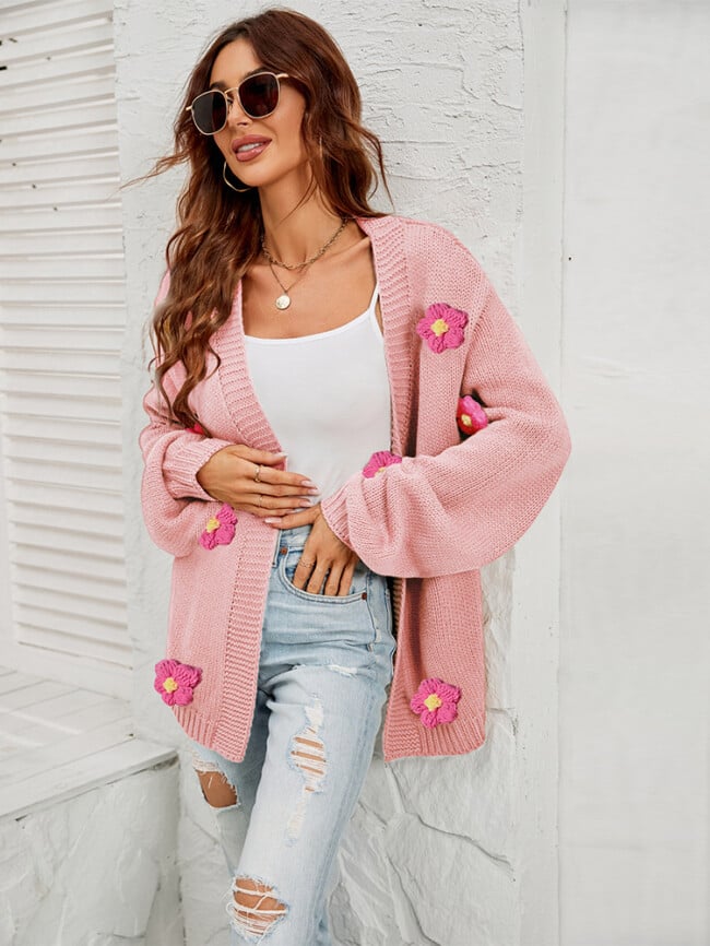 flower lantern sleeve cardigan