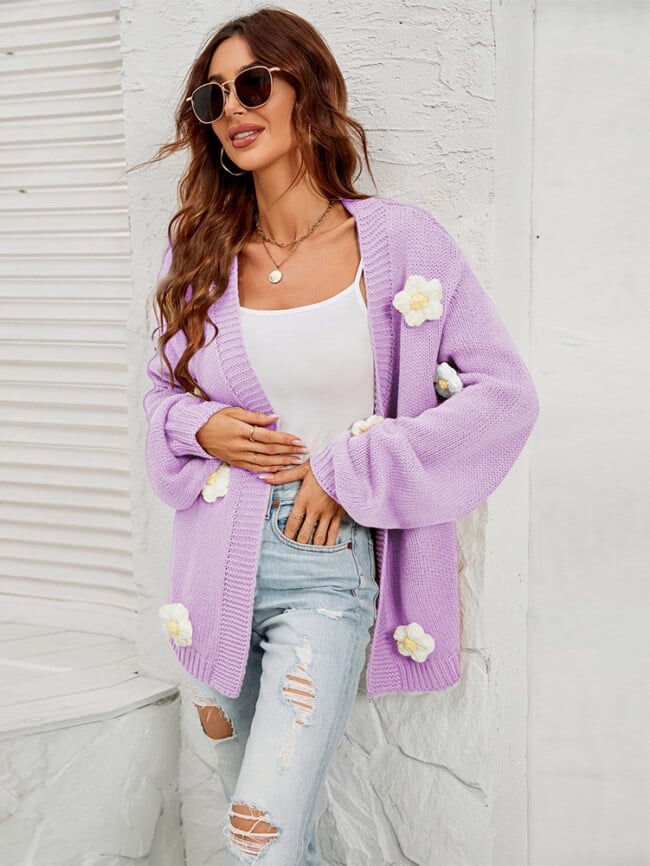 flower lantern sleeve cardigan