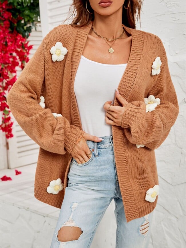 flower lantern sleeve cardigan