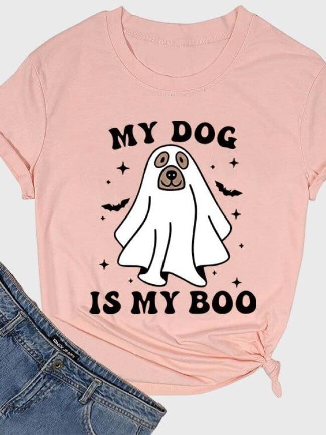 halloween MY DOG IS MY BOOPrint Short Sleeve T-shirt