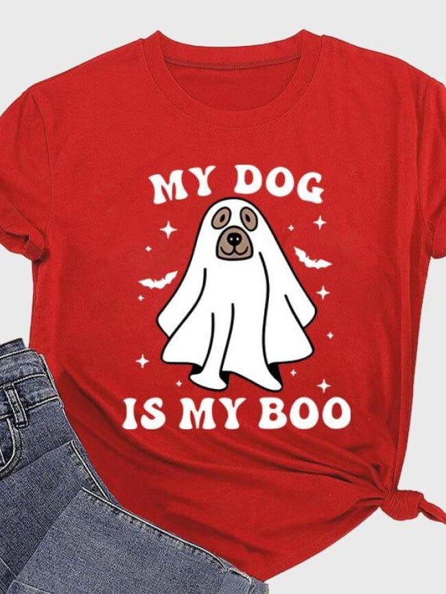 halloween MY DOG IS MY BOOPrint Short Sleeve T-shirt