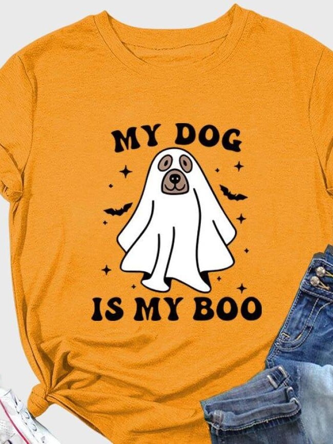 halloween MY DOG IS MY BOOPrint Short Sleeve T-shirt