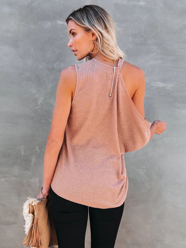 off shoulder sleeveless round neck top