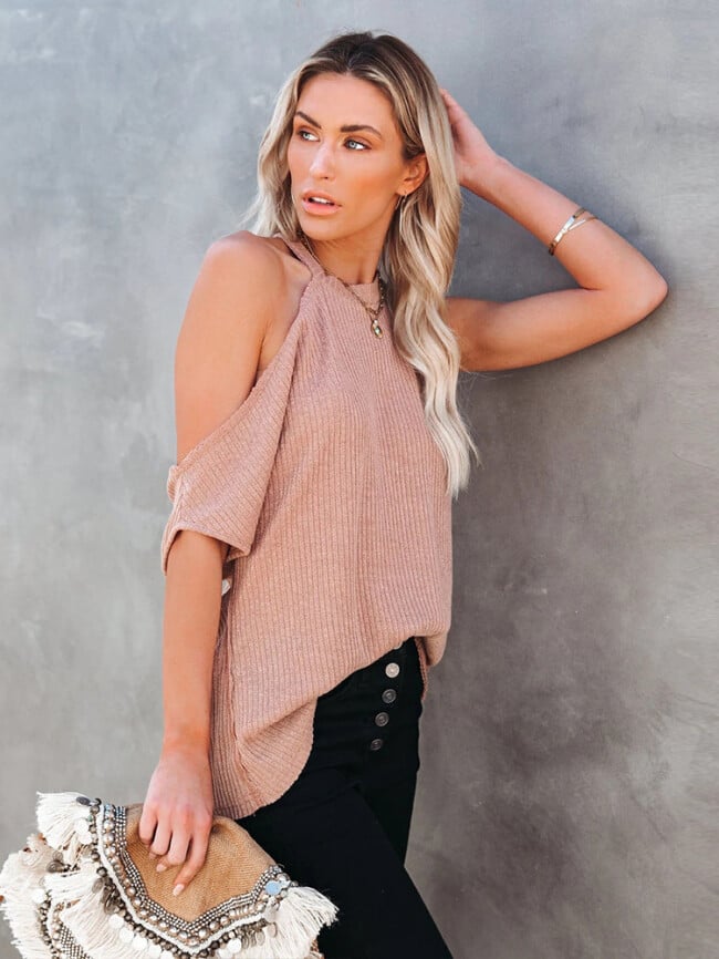 off shoulder sleeveless round neck top