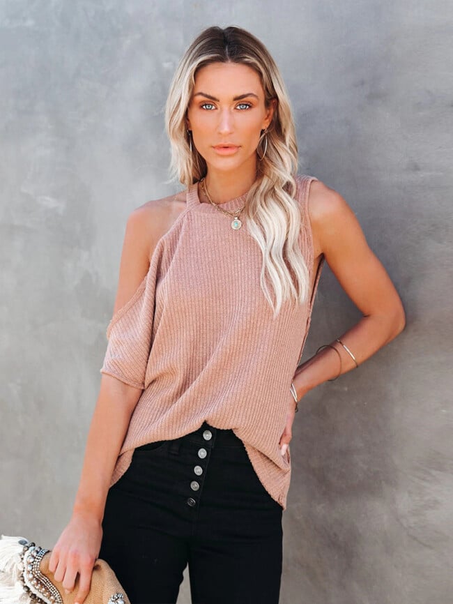 off shoulder sleeveless round neck top