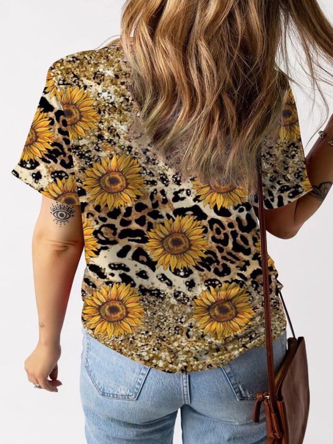 sunflower print v-neck casual top