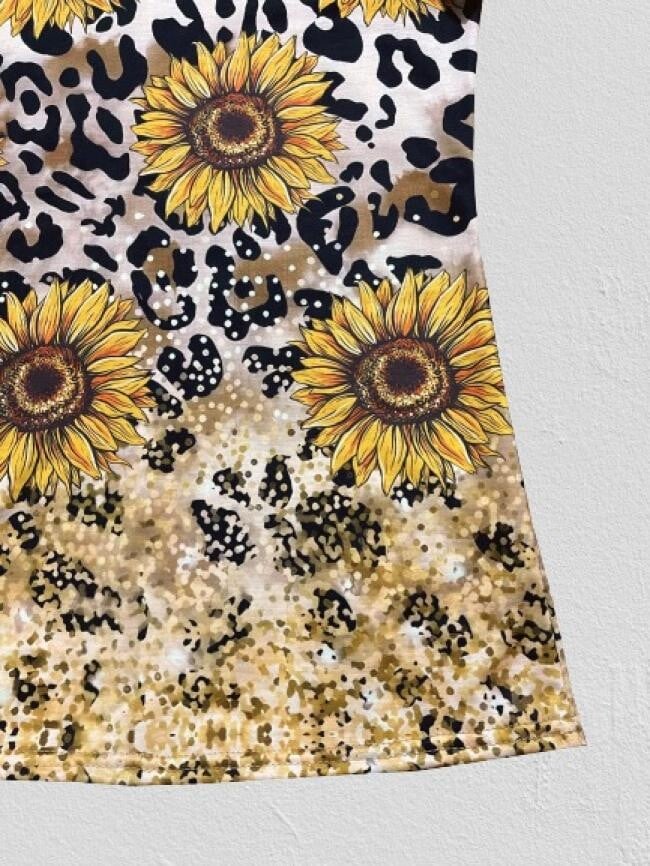 sunflower print v-neck casual top